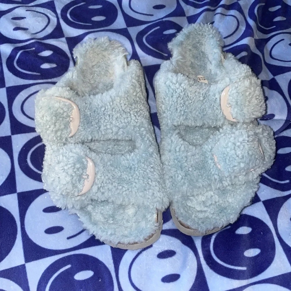 Birkenstock Free People Papillio Sandals Womens US 7 Sherpa Big Buckle Blue - Picture 2 of 13
